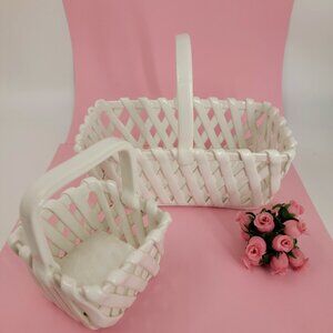 ITALIAN CERAMIC WHITE WOVEN BASKETS, VINTAGE, SET OF 2